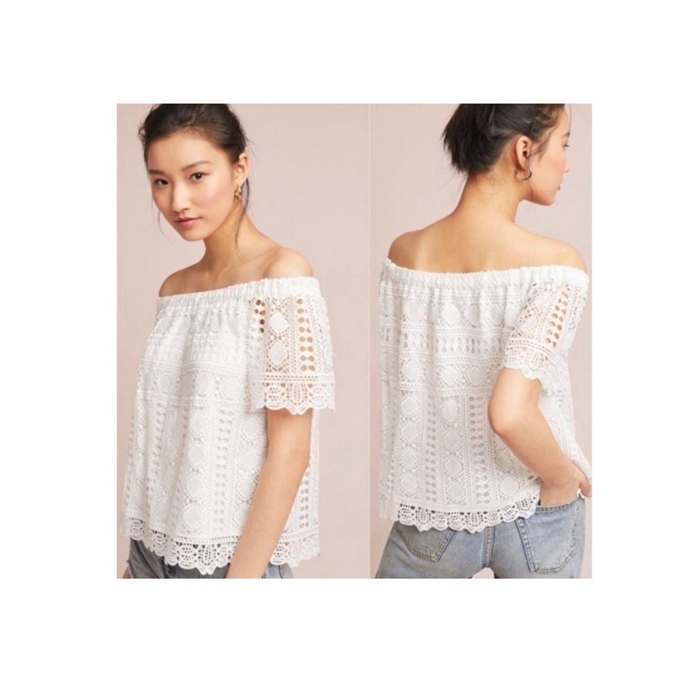Anthropologie Sunday in Brooklyn Evie Lace Eyelet Off‎ the Shoulder Top White XS